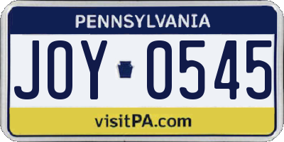 PA license plate JOY0545