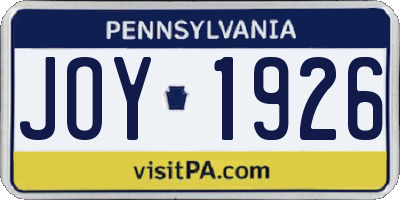 PA license plate JOY1926
