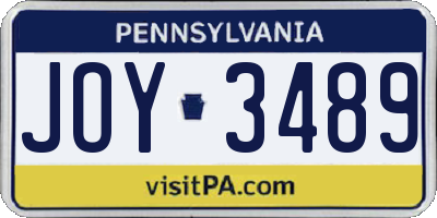 PA license plate JOY3489