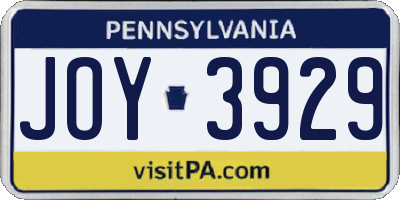 PA license plate JOY3929