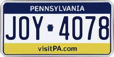 PA license plate JOY4078