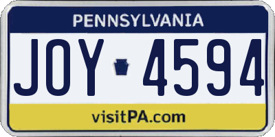 PA license plate JOY4594