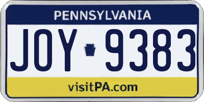 PA license plate JOY9383