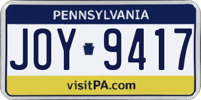 PA license plate JOY9417