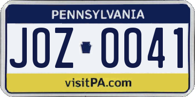 PA license plate JOZ0041