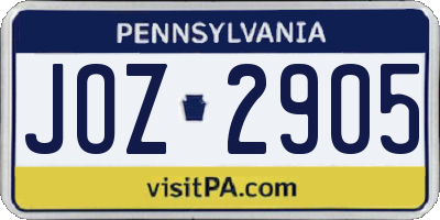 PA license plate JOZ2905