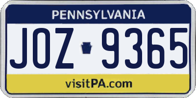 PA license plate JOZ9365