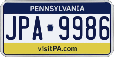 PA license plate JPA9986