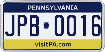 PA license plate JPB0016