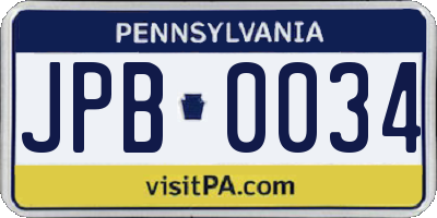 PA license plate JPB0034