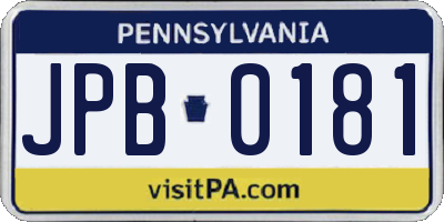 PA license plate JPB0181