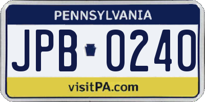 PA license plate JPB0240