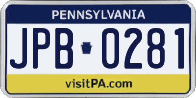 PA license plate JPB0281
