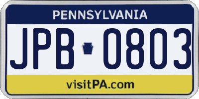 PA license plate JPB0803
