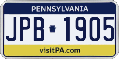 PA license plate JPB1905