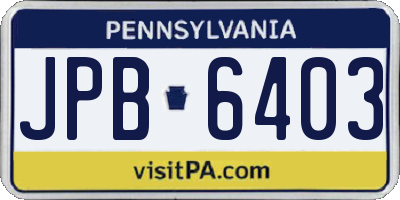 PA license plate JPB6403