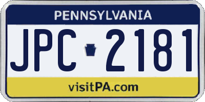 PA license plate JPC2181