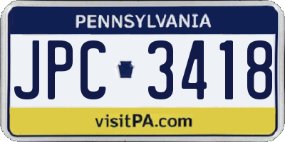 PA license plate JPC3418