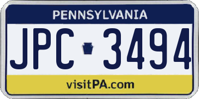PA license plate JPC3494
