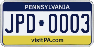 PA license plate JPD0003