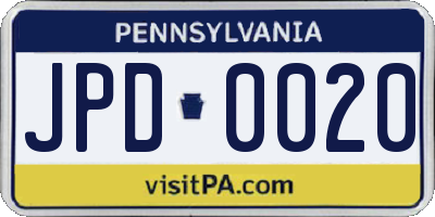 PA license plate JPD0020