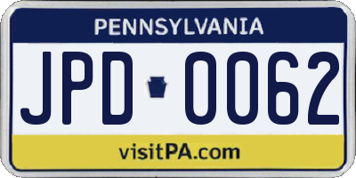 PA license plate JPD0062