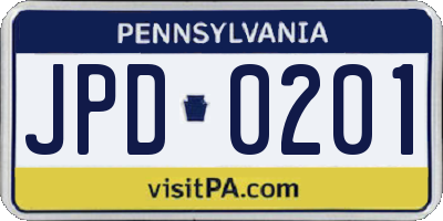 PA license plate JPD0201