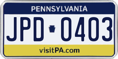 PA license plate JPD0403
