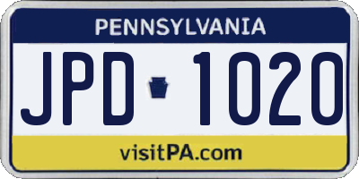 PA license plate JPD1020