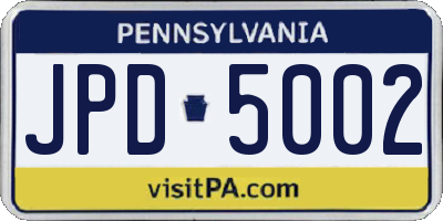 PA license plate JPD5002