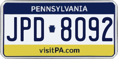 PA license plate JPD8092