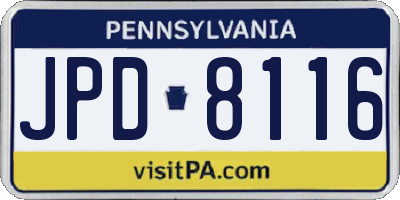 PA license plate JPD8116