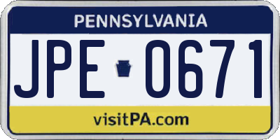PA license plate JPE0671