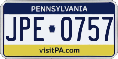 PA license plate JPE0757