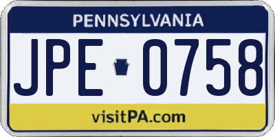 PA license plate JPE0758