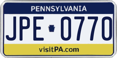 PA license plate JPE0770
