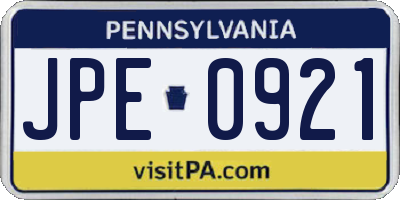 PA license plate JPE0921