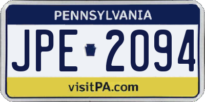 PA license plate JPE2094