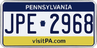 PA license plate JPE2968