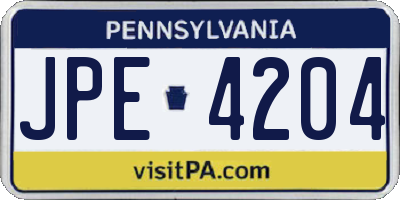 PA license plate JPE4204