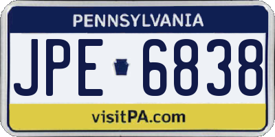 PA license plate JPE6838