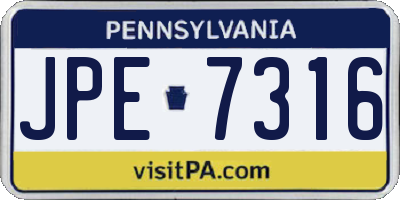 PA license plate JPE7316