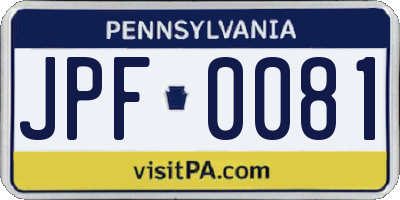 PA license plate JPF0081
