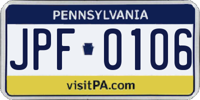 PA license plate JPF0106