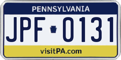 PA license plate JPF0131