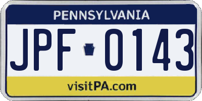 PA license plate JPF0143