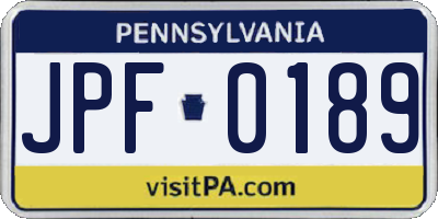 PA license plate JPF0189