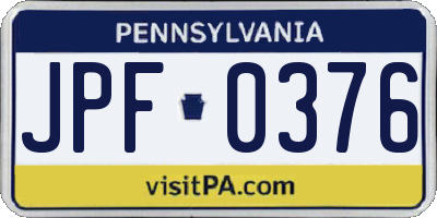 PA license plate JPF0376