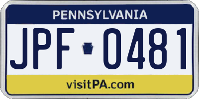 PA license plate JPF0481