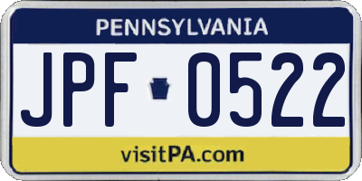 PA license plate JPF0522